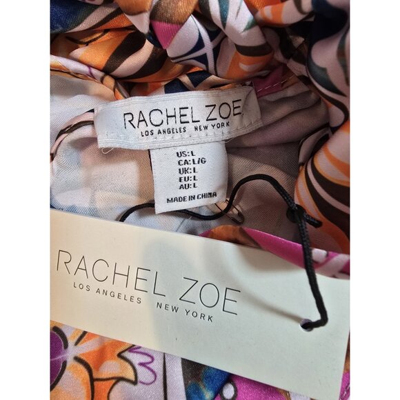 Rachel Zoe Womens Colorful Geometric print Tie Neck sleeveless Blouse Size L New - Picture 5 of 15
